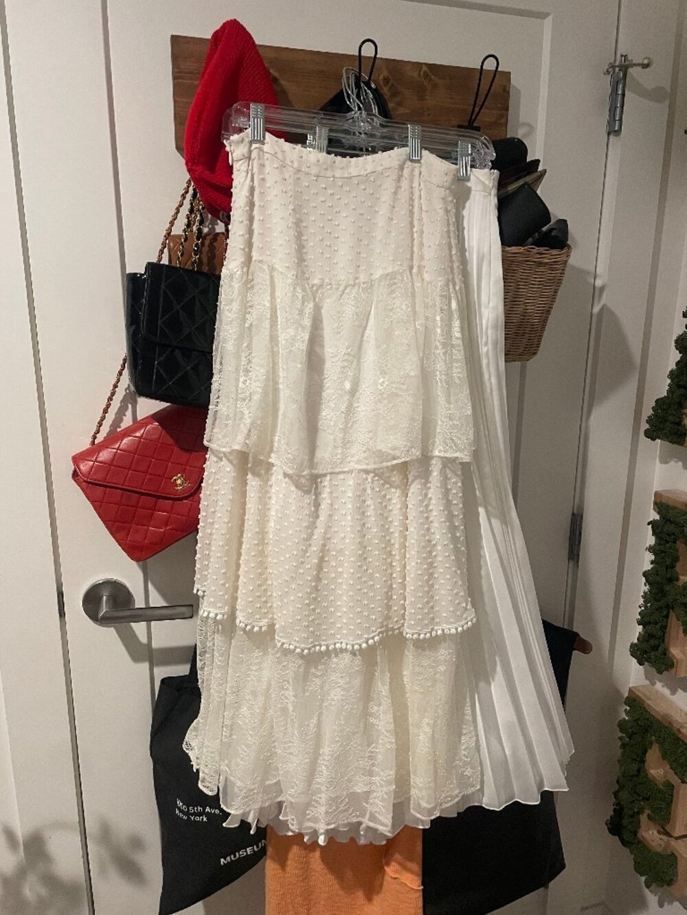 LoveShackFancy White Tiered Lace and Swiss Dot Midi/Maxi Skirt, Small
